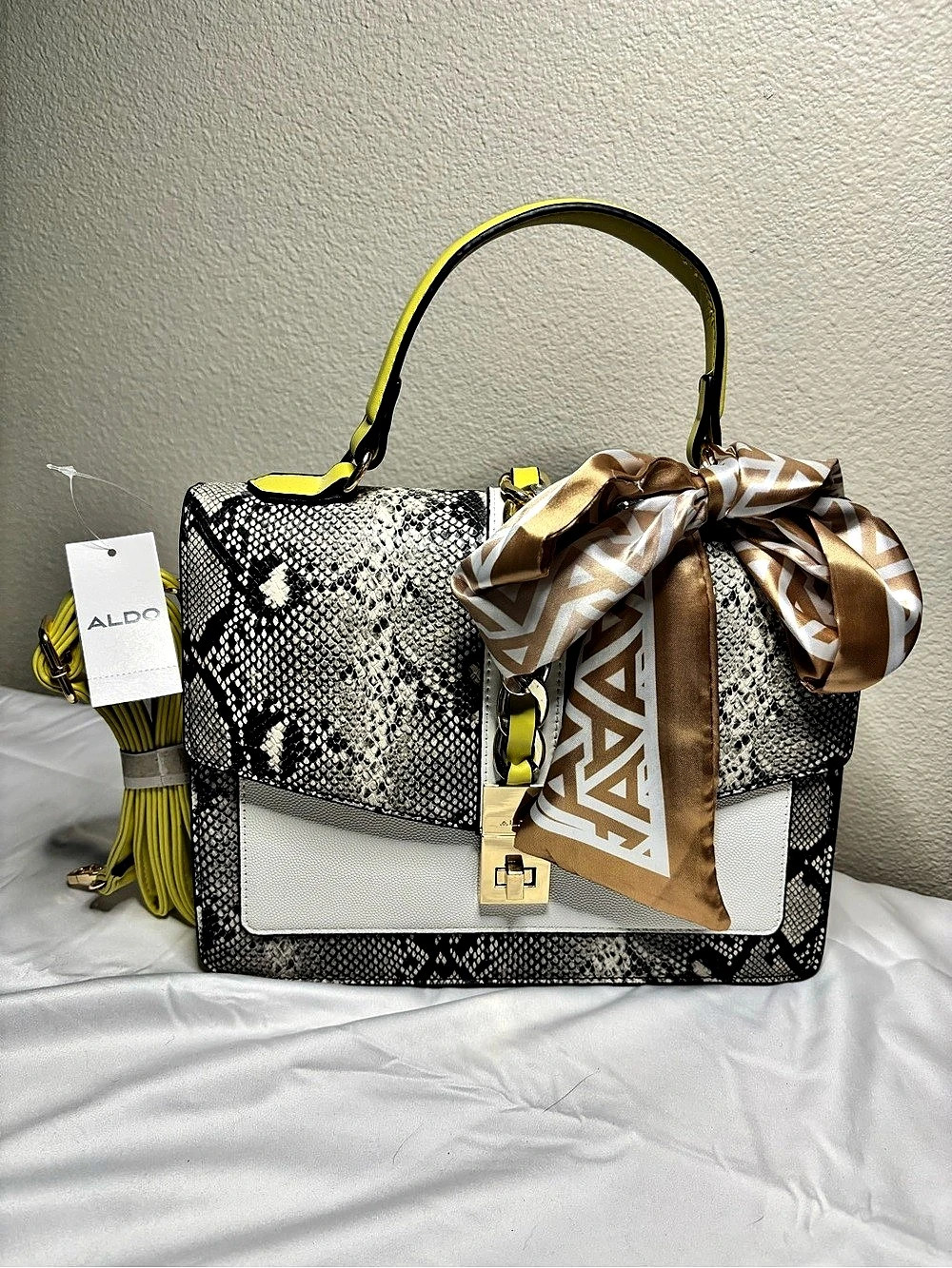 ALDO Cailla Satchel Shoulder Bag in Black & Yellow